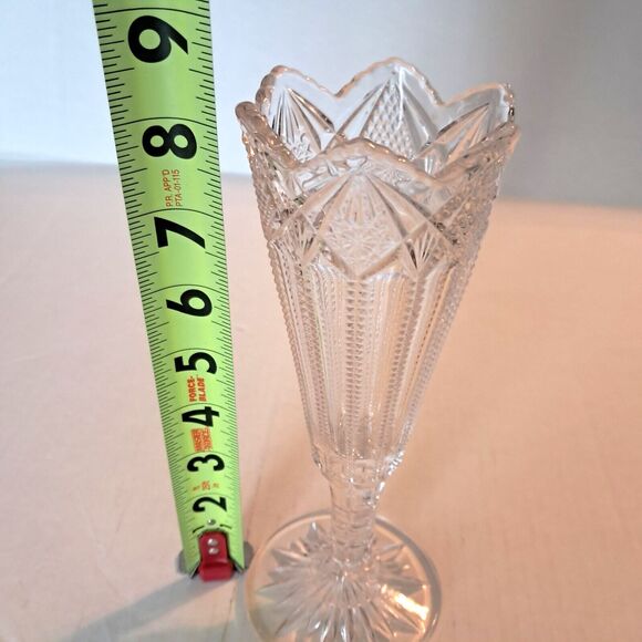 Clear Cut Glass Trumpet Footed Bud Vase 8.5" - Picture 11 of 13
